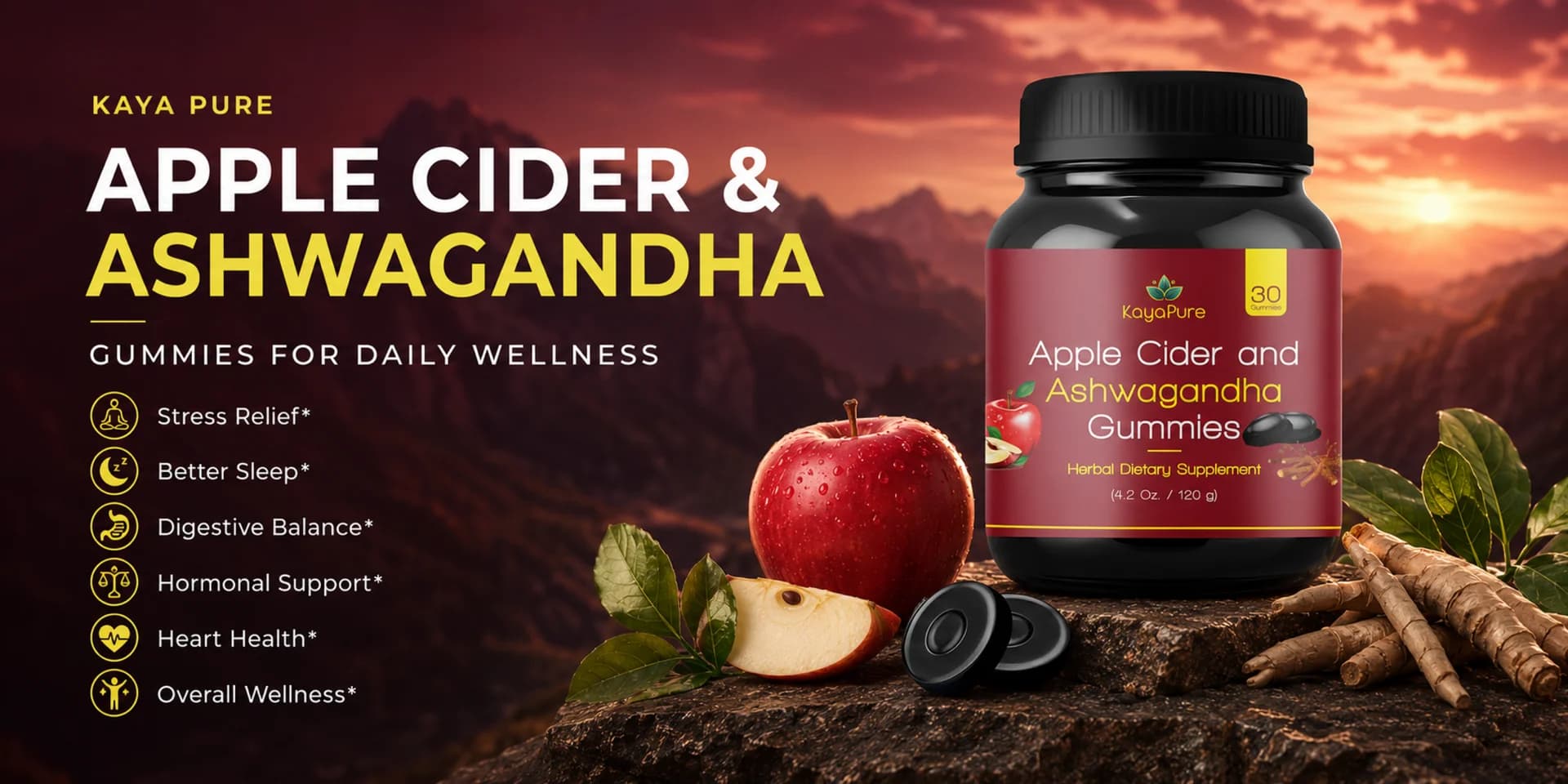 Apple Cider & Ashwagandha Gummies — Balance your day, the tasty way.